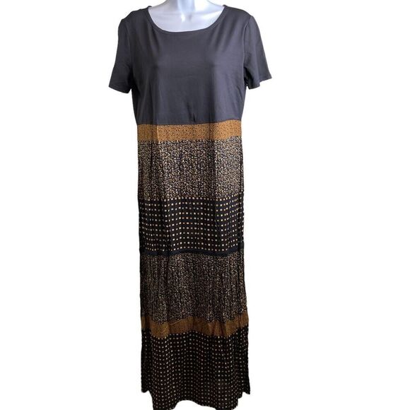 Vintage Carole Little Women's Black Gold Mixed Media Maxi Dress Size 4 Flowy - Picture 1 of 12
